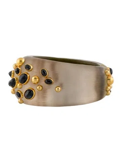 Pre-owned Alexis Bittar Lucite & Crystal Hinged Bangle Bracelet, 6.75" In Multi