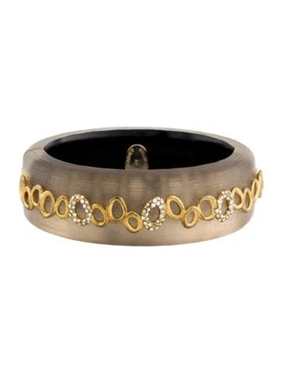 Pre-owned Alexis Bittar Lucite & Crystal Hinged Bangle Bracelet, 6.75" In Multi