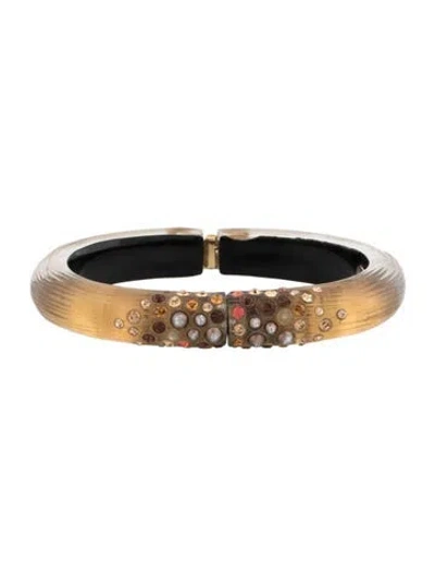 Pre-owned Alexis Bittar Lucite & Crystal Hinged Bangle Bracelet, 6.75" In Multicolor