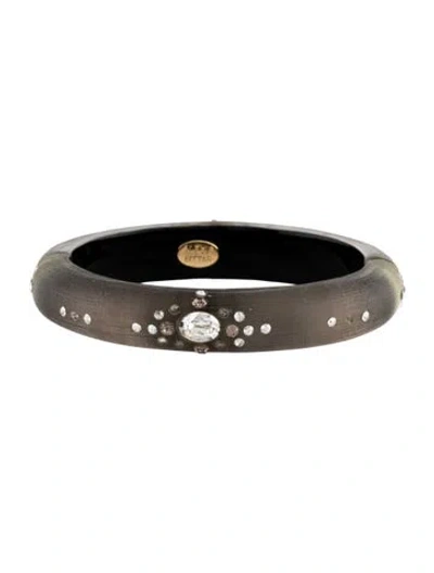 Pre-owned Alexis Bittar Lucite & Crystal Hinged Bangle Bracelet, 6.75" In Multicolor