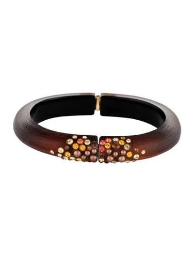 Pre-owned Alexis Bittar Lucite & Crystal Hinged Bangle Bracelet, 6.75" In Red