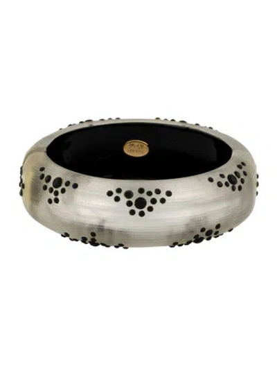 Pre-owned Alexis Bittar Lucite & Crystal Hinged Bangle Bracelet, 7" In Black