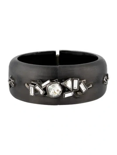 Pre-owned Alexis Bittar Lucite & Crystal Hinged Bangle Bracelet, 7" In Black/grey
