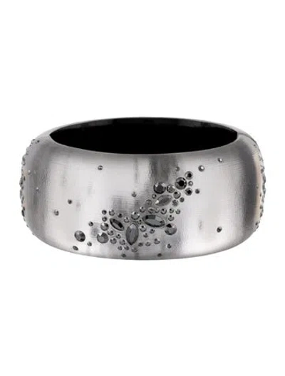 Pre-owned Alexis Bittar Lucite & Crystal Hinged Bangle Bracelet, 7" In Multicolor