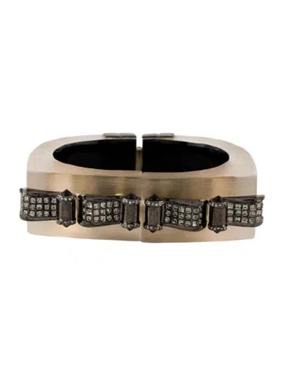 Pre-owned Alexis Bittar Lucite & Crystal Hinged Bangle Bracelet, 7" In Multicolor