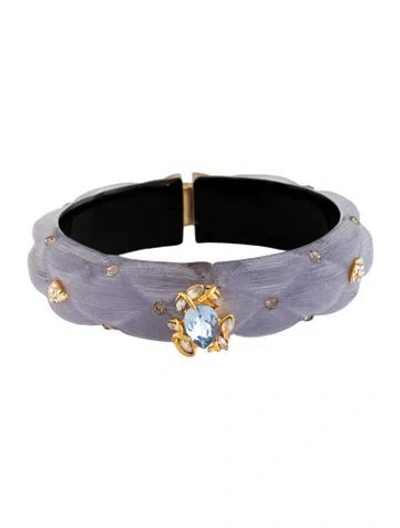 Pre-owned Alexis Bittar Lucite And Crystal Hinged Bangle Bracelet, 7" In Multicolor
