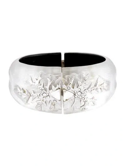 Pre-owned Alexis Bittar Lucite & Crystal Hinged Bangle Bracelet, 7" In Multicolor