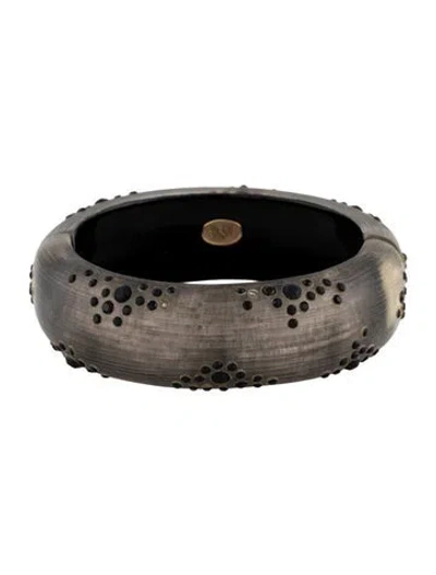 Pre-owned Alexis Bittar Lucite & Crystal Hinged Bangle Bracelet, 7.25" In Black