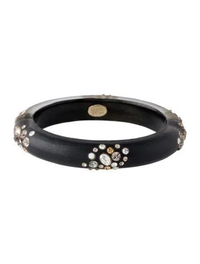 Pre-owned Alexis Bittar Lucite And Crystal Hinged Bangle Bracelet, 7.25" In Black