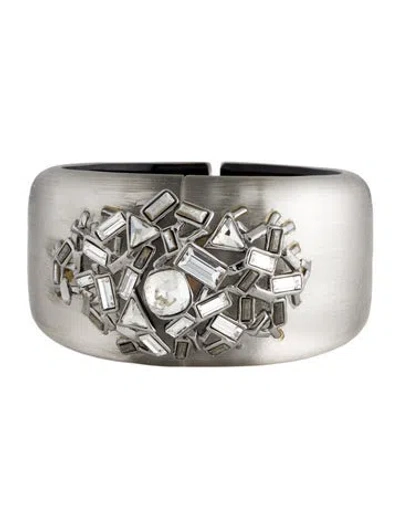 Pre-owned Alexis Bittar Lucite & Crystal Hinged Bangle Bracelet, 7.25" In Multi