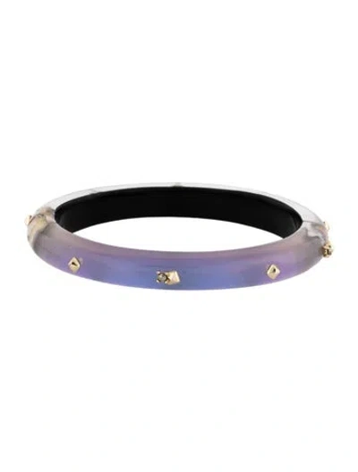 Pre-owned Alexis Bittar Lucite & Crystal Hinged Bangle Bracelet, 7.25" In Multicolor