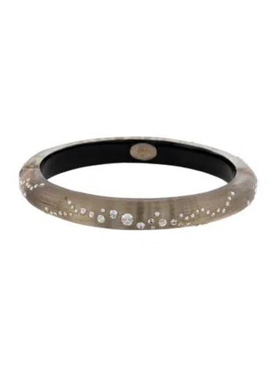 Pre-owned Alexis Bittar Lucite & Crystal Hinged Bangle Bracelet, 7.5" In Transparent