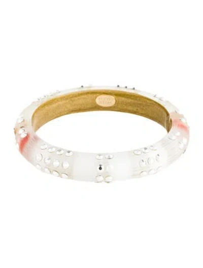 Pre-owned Alexis Bittar Lucite & Crystal Hinged Brangle Bracelet, 7" In Clear