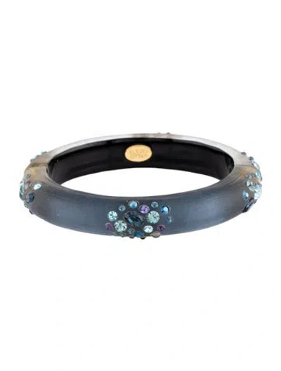 Pre-owned Alexis Bittar Lucite & Crystal Hinged Cuff Bracelet, 7" In Blue