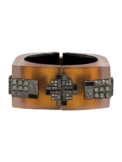 Pre-owned Alexis Bittar Lucite & Crystal Hinged Cuff Bracelet, 7" In Multi