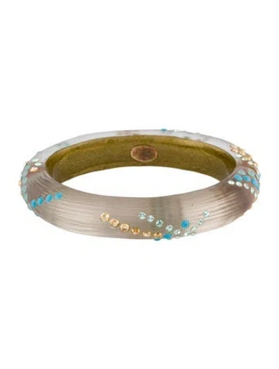 Pre-owned Alexis Bittar Lucite & Crystal Hinged Cuff Bracelet, 7" In Multicolor