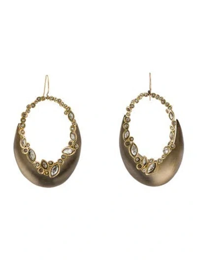 Pre-owned Alexis Bittar Lucite & Crystal Hoop Drop Earrings In Black