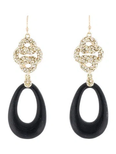 Pre-owned Alexis Bittar Lucite & Crystal Hoop Drop Earrings In Black
