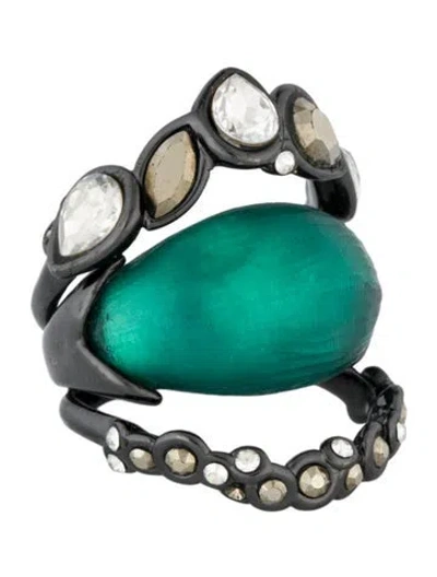 Pre-owned Alexis Bittar Lucite And Crystal Layered Cocktail Ring In Green