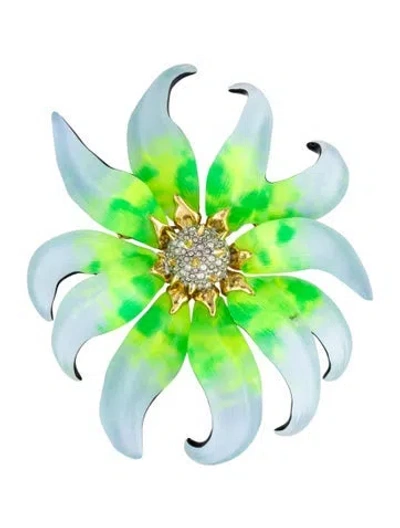 Pre-owned Alexis Bittar Lucite & Crystal Lily Flower Brooch Pin In Multi