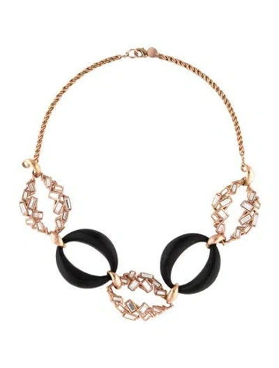 Pre-owned Alexis Bittar Lucite And Crystal Link Collar Necklace, 18.25" In Black