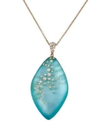Pre-owned Alexis Bittar Lucite & Crystal Pendant Necklace, 18" In Blue