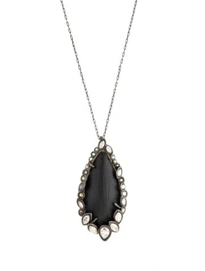 Pre-owned Alexis Bittar Lucite & Crystal Pendant Necklace, 18.75" In Black/clear