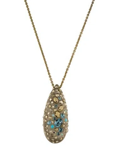 Pre-owned Alexis Bittar Lucite & Crystal Pendant Necklace, 19" In Blue