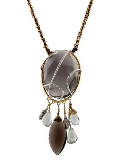 Pre-owned Alexis Bittar Lucite & Crystal Pendant Necklace, 19" In Multi