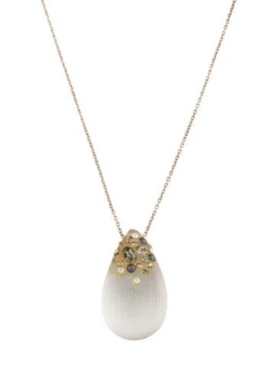 Pre-owned Alexis Bittar Lucite & Crystal Pendant Necklace, 19" In White