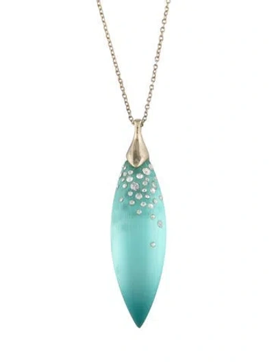 Pre-owned Alexis Bittar Lucite & Crystal Pendant Necklace, 32" In Blue