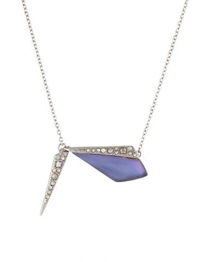 Pre-owned Alexis Bittar Lucite & Crystal Sideways Pendant Necklace, 19" In Blue