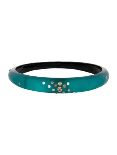 Pre-owned Alexis Bittar Lucite & Crystal Skinny Tapered Bangle Bracelet, 8" In Multi