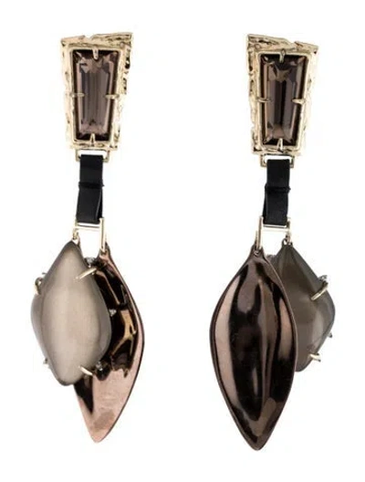 Pre-owned Alexis Bittar Lucite & Crystal Smoky Drop Clip-on Earrings In Black