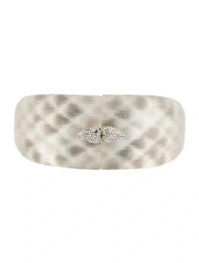 Pre-owned Alexis Bittar Lucite & Crystal Snakeskin Print Hinged Bangle Bracelet, 7.25" In Multicolor