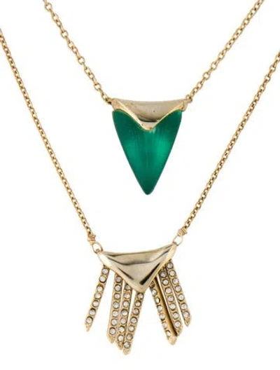 Pre-owned Alexis Bittar Lucite & Crystal Sport Deco Fringe Multistrand Necklace, 19.5" In Green