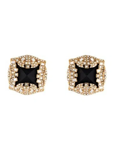 Pre-owned Alexis Bittar Lucite & Crystal Square Clip-on Earrings In Black
