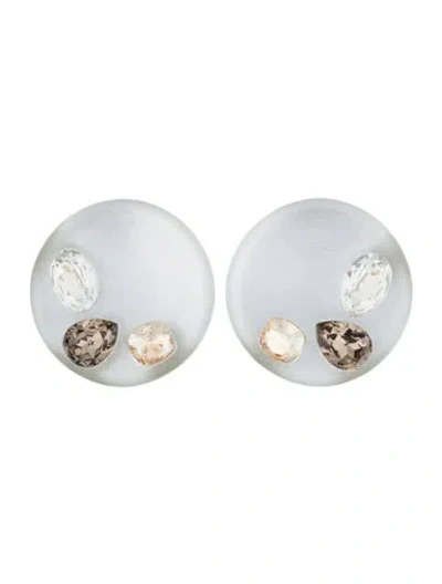 Pre-owned Alexis Bittar Lucite & Crystal Statement Clip-on Earrings In White