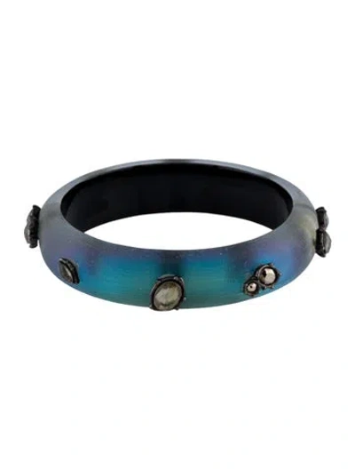 Pre-owned Alexis Bittar Lucite & Crystal Studded Hinged Bangle Bracelet, 6.75" In Multi