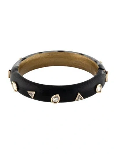 Pre-owned Alexis Bittar Lucite & Crystal Studded Hinged Bangle Bracelet, 7" In Black
