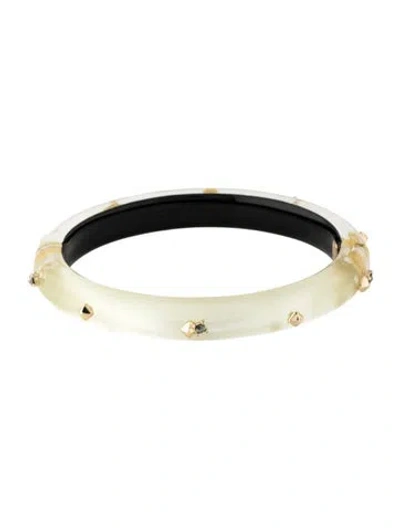 Pre-owned Alexis Bittar Lucite & Crystal Studded Hinged Bangle Bracelet, 7.25" In Clear/yellow