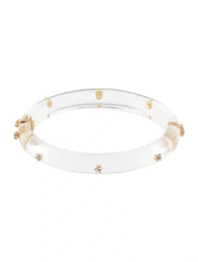 Pre-owned Alexis Bittar Lucite And Crystal Studded Hinged Bangle Bracelet, 7.5" In Transparent