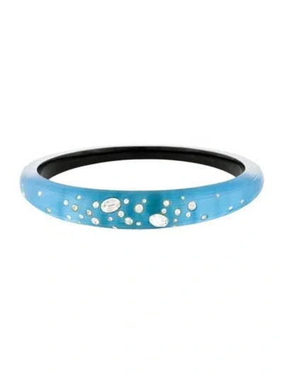 Pre-owned Alexis Bittar Lucite & Crystal Tapered Skinny Bangle Bracelet, 8" In Blue
