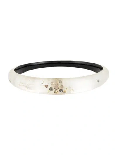 Pre-owned Alexis Bittar Lucite & Crystal Tapered Skinny Bangle Bracelet, 8" In Transparent
