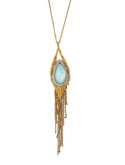 Pre-owned Alexis Bittar Lucite & Crystal Tassel Pendant Necklace, 32" In Blue/white
