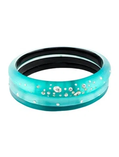 Pre-owned Alexis Bittar Lucite & Crystal Triple Dusted Bangle Set, 7.75" In Black/blue