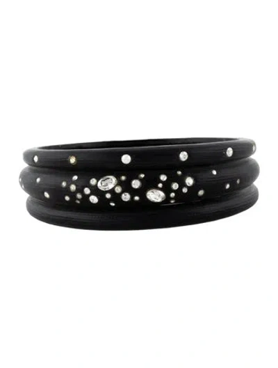 Pre-owned Alexis Bittar Lucite & Crystal Triple Dusted Bangle Set Of 3, 8" In Black