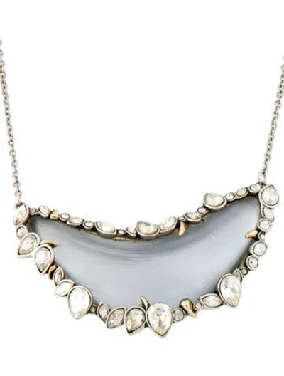 Pre-owned Alexis Bittar Lucite & Crystal Two Tone Pendant Necklace, 19" In Silver