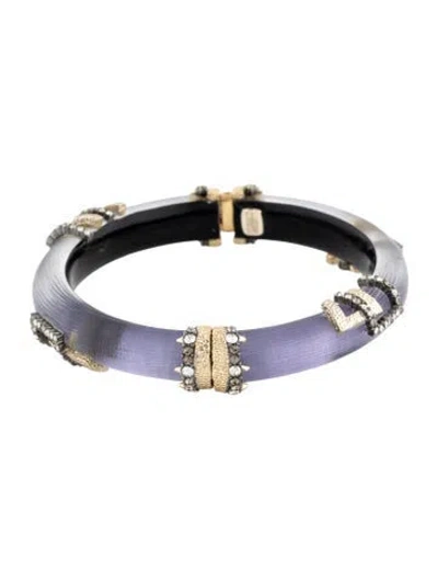 Pre-owned Alexis Bittar Lucite And Crystal Two-tone Hinged Bangle, 7" In Purple