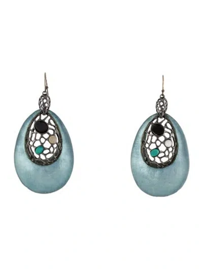 Pre-owned Alexis Bittar Lucite & Stone Drop Earrings In Blue
